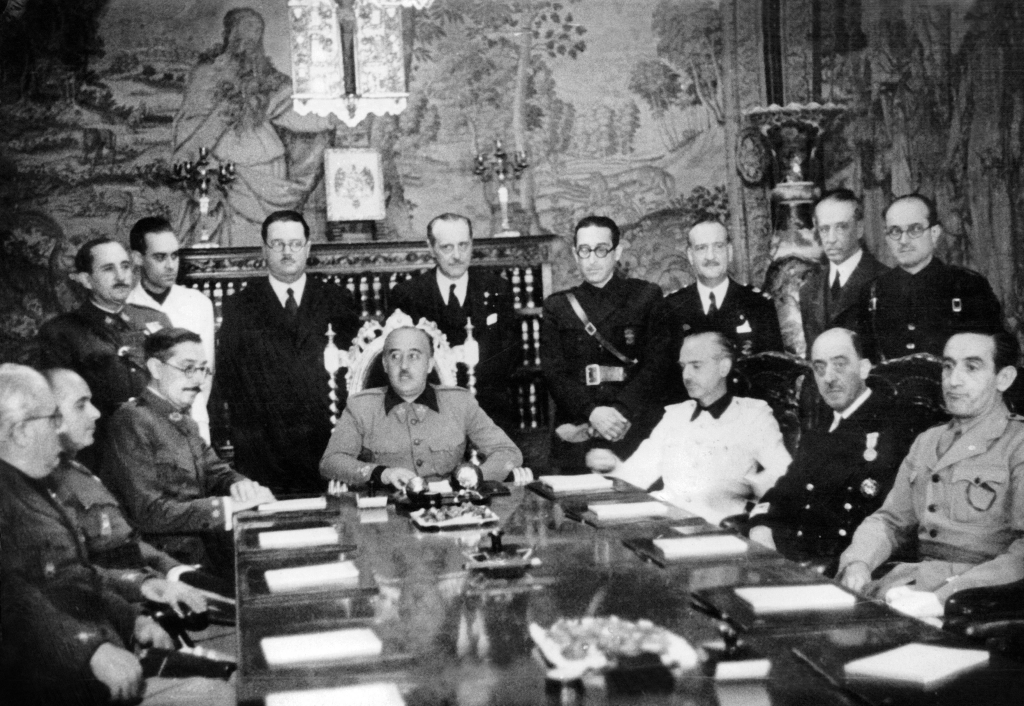 Franco's Cabinet Meeting In 1939 : General Francisco Franco Is In The Background, On R In White : Ramon Serrano Suner